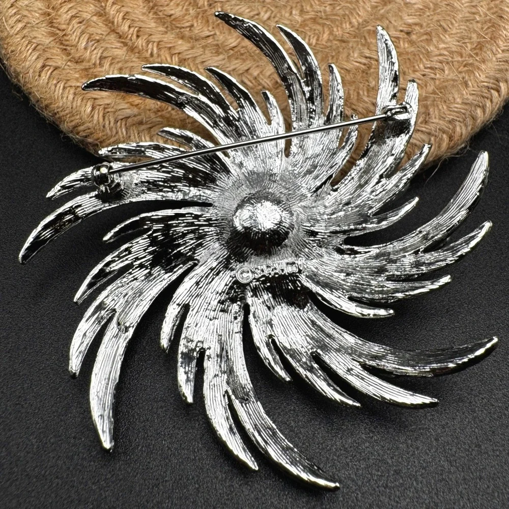 Vintage Sarah Coventry Silver Tone Swirl Sunburst Faux Pearl Brooch Signed Pin